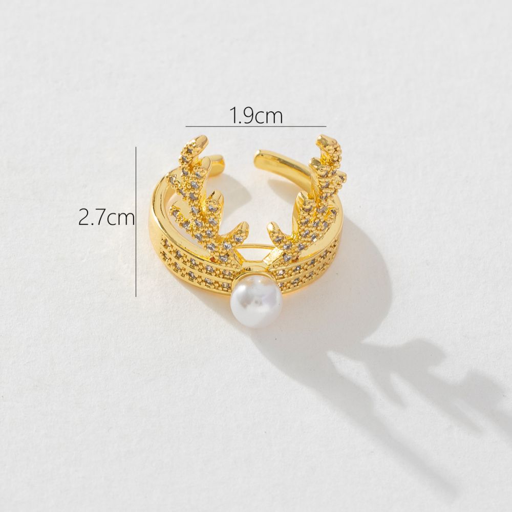 Cute Simple Style Streetwear Antlers Copper Plating Inlay Artificial Pearls Zircon Open Rings