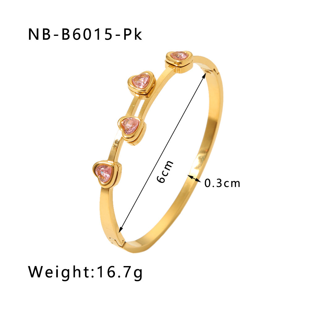 Modern Style Simple Style Round Heart Shape Stainless Steel Plating Inlay Zircon 18k Gold Plated Bangle