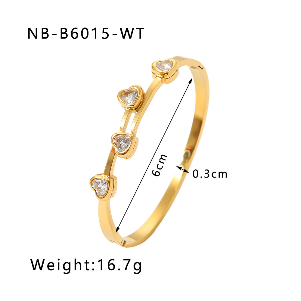 Modern Style Simple Style Round Heart Shape Stainless Steel Plating Inlay Zircon 18k Gold Plated Bangle