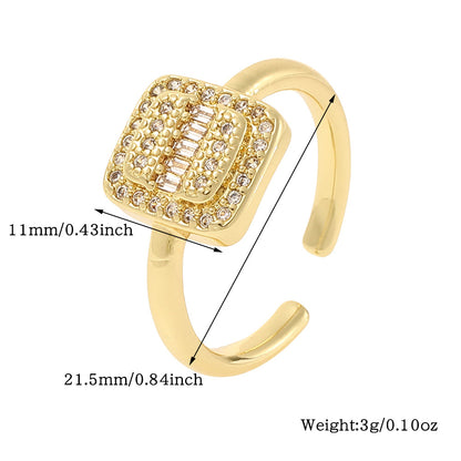 Elegant Modern Style Geometric Copper Plating Inlay Zircon Open Rings