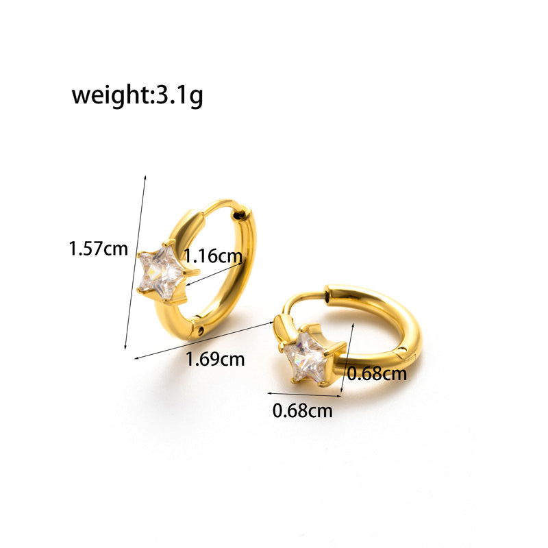 1 Pair French Style Simple Style Korean Style Pentagram Geometric Heart Shape Plating Inlay Stainless Steel Zircon 18k Gold Plated Earrings