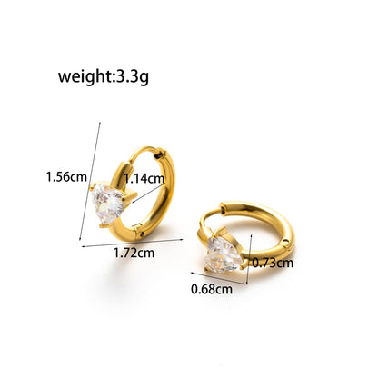 1 Pair French Style Simple Style Korean Style Pentagram Geometric Heart Shape Plating Inlay Stainless Steel Zircon 18k Gold Plated Earrings