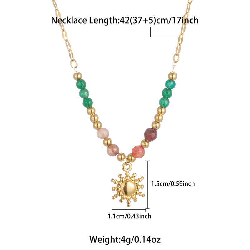 Wholesale Elegant Lady Sun Stainless Steel Natural Stone Plating 18k Gold Plated Pendant Necklace