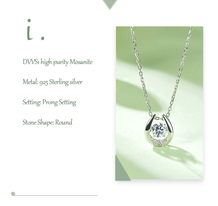 Elegant Lady Geometric Sterling Silver Gra Inlay Moissanite Rhodium Plated Pendant Necklace