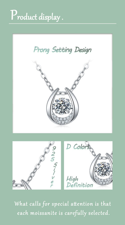 Elegant Lady Geometric Sterling Silver Gra Inlay Moissanite Rhodium Plated Pendant Necklace