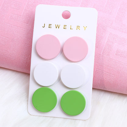 1 Set Sweet Round Heart Shape Rhombus Spray Paint Arylic Ear Studs