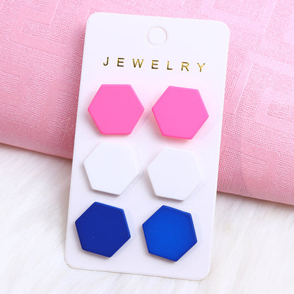 1 Set Sweet Round Heart Shape Rhombus Spray Paint Arylic Ear Studs