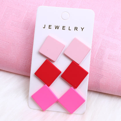 1 Set Sweet Round Heart Shape Rhombus Spray Paint Arylic Ear Studs