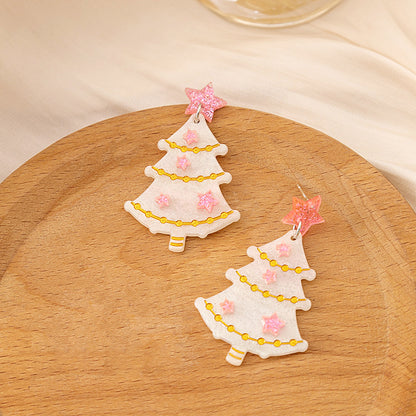 1 Pair Sweet Christmas Tree Plating Plastic Drop Earrings