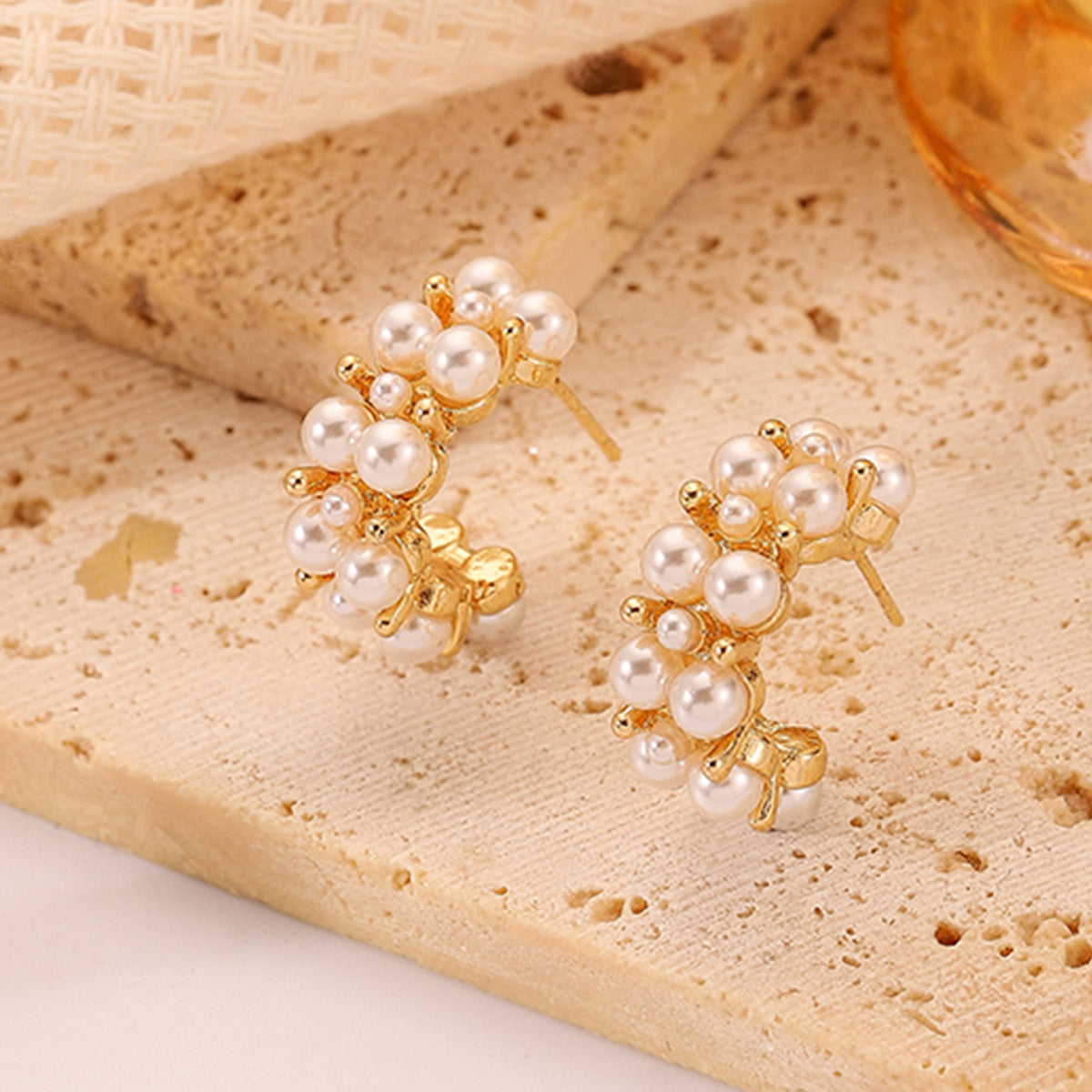 1 Pair Elegant Geometric Plating Inlay Alloy Artificial Pearls Ear Studs