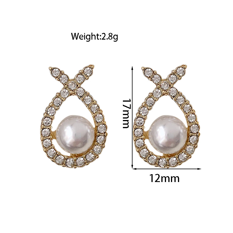 Wholesale Jewelry Sweet Solid Color Alloy Rhinestones Pearl Gold Plated Plating Inlay Ear Studs