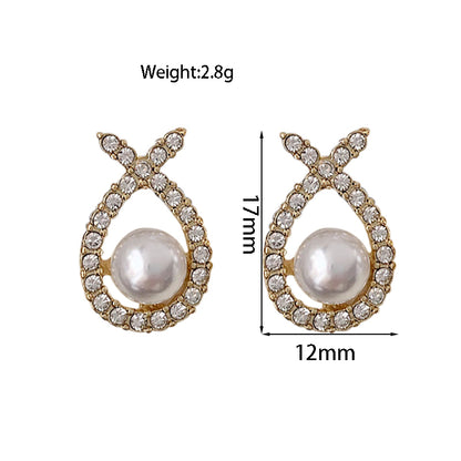 Wholesale Jewelry Sweet Solid Color Alloy Rhinestones Pearl Gold Plated Plating Inlay Ear Studs