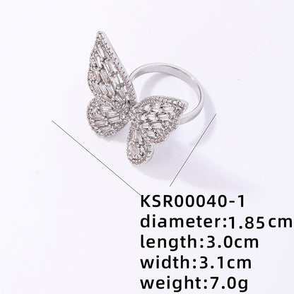 Simple Style Butterfly Copper Plating Inlay Zircon Gold Plated Open Rings