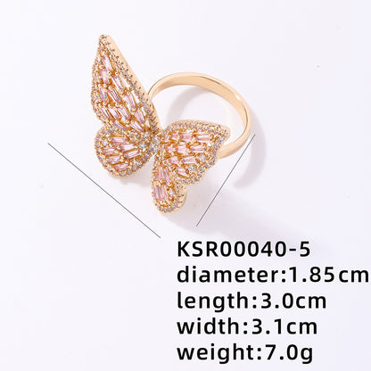 Simple Style Butterfly Copper Plating Inlay Zircon Gold Plated Open Rings