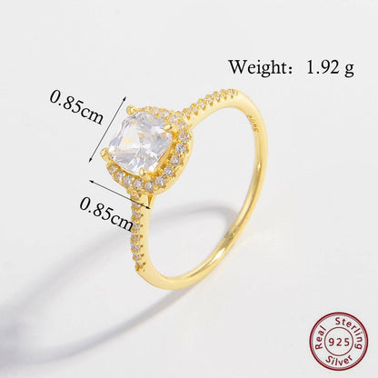 Elegant Sweet Color Block Square Sterling Silver Plating Inlay Zircon 14k Gold Plated White Gold Plated Rings