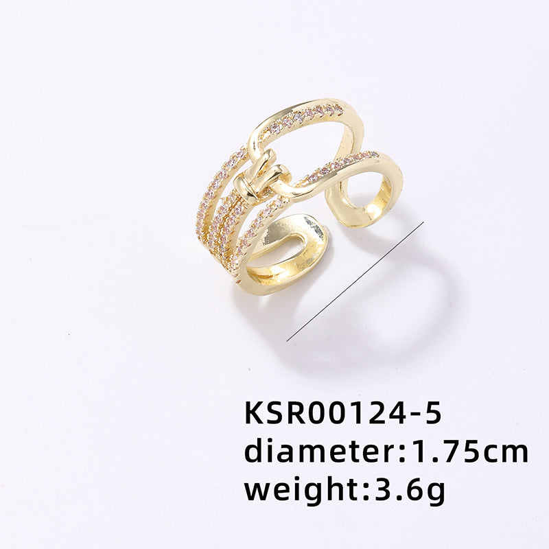 Simple Style Korean Style Geometric Copper Plating Hollow Out Inlay Zircon Gold Plated Open Rings