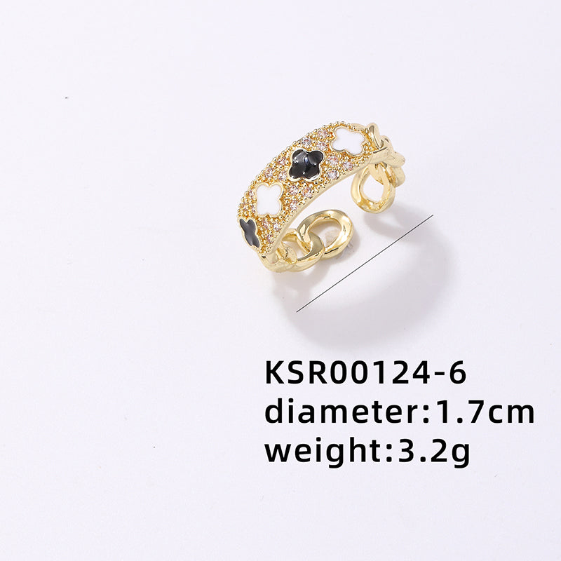 Simple Style Korean Style Geometric Copper Plating Hollow Out Inlay Zircon Gold Plated Open Rings