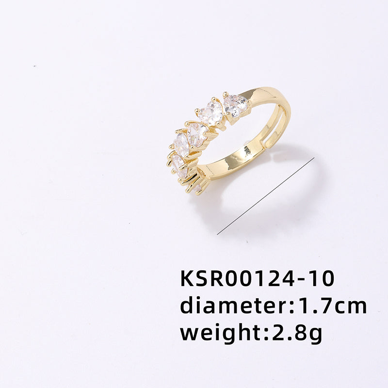 Simple Style Korean Style Geometric Copper Plating Hollow Out Inlay Zircon Gold Plated Open Rings