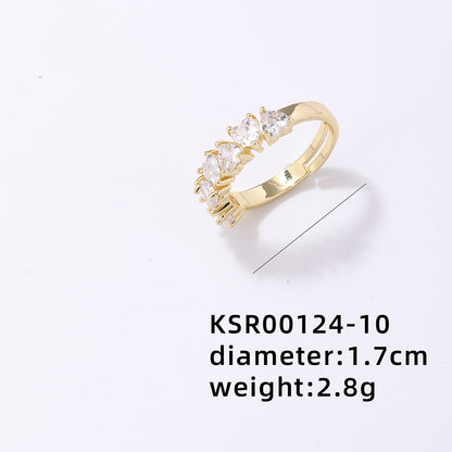 Simple Style Korean Style Geometric Copper Plating Hollow Out Inlay Zircon Gold Plated Open Rings