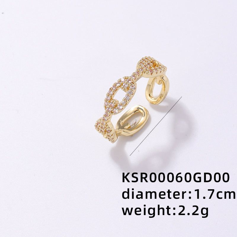 Simple Style Korean Style Geometric Copper Plating Hollow Out Inlay Zircon Gold Plated Open Rings