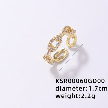 Simple Style Korean Style Geometric Copper Plating Hollow Out Inlay Zircon Gold Plated Open Rings