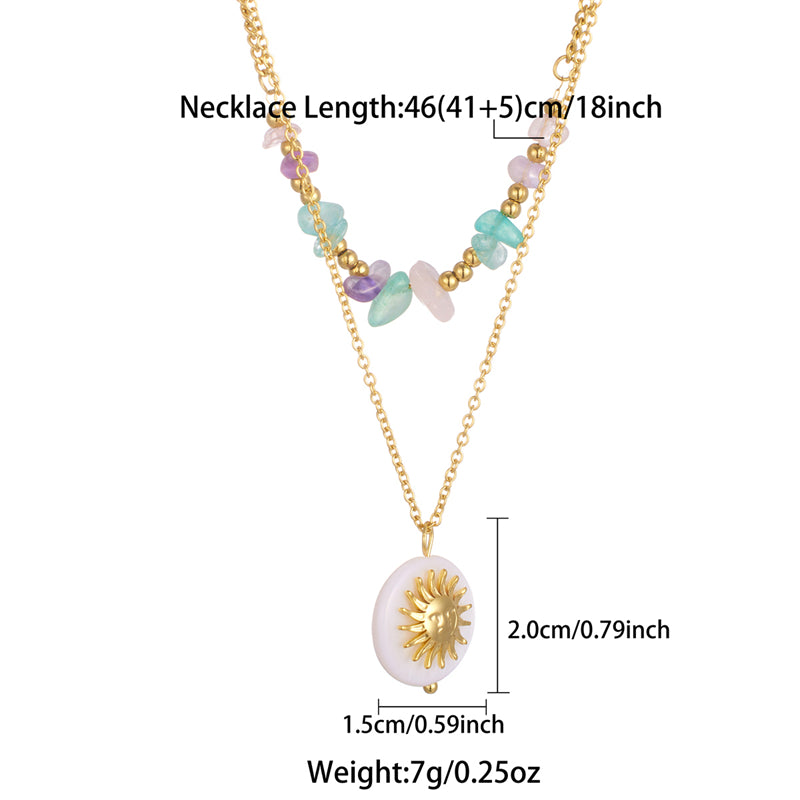 Wholesale Vintage Style Sun Stainless Steel Beaded Plating 18k Gold Plated Pendant Necklace