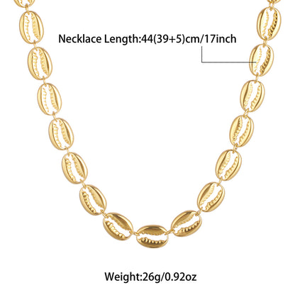 Wholesale Vintage Style Shell Stainless Steel Beaded Plating 18k Gold Plated Necklace