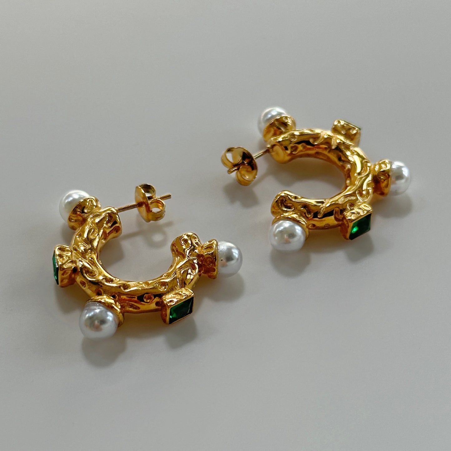 1 Pair Casual C Shape Solid Color Plating Inlay Stainless Steel Artificial Pearls Zircon 14k Gold Plated Ear Studs