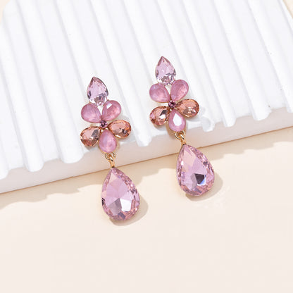 1 Pair Casual Vacation Water Droplets Alloy Glass Rhinestones Drop Earrings