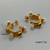 1 Pair Casual C Shape Solid Color Plating Inlay Stainless Steel Artificial Pearls Zircon 14k Gold Plated Ear Studs