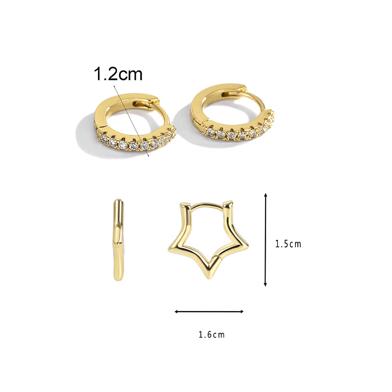 2 Pairs Simple Style Classic Style Commute Pentagram Plating Inlay Copper Zircon 18k Gold Plated Earrings