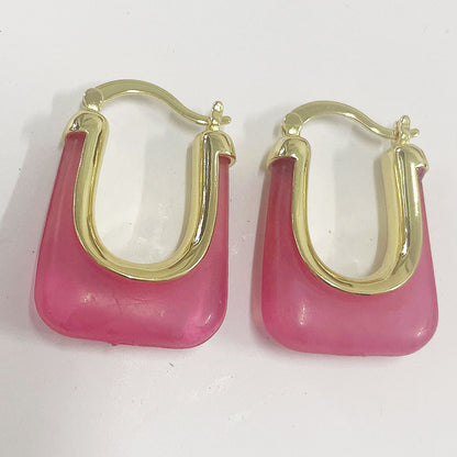 1 Pair Classic Style Color Block Copper Resin 14k Gold Plated Earrings