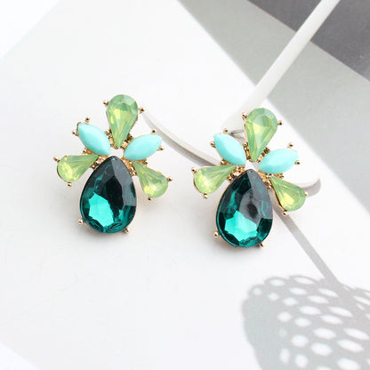 1 Pair Elegant Leaves Water Droplets Plating Inlay Arylic Alloy Rhinestones Gold Plated Ear Studs