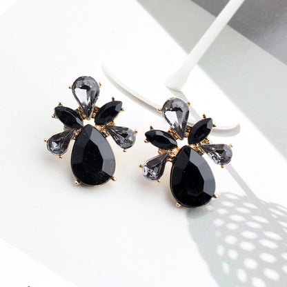 1 Pair Elegant Leaves Water Droplets Plating Inlay Arylic Alloy Rhinestones Gold Plated Ear Studs