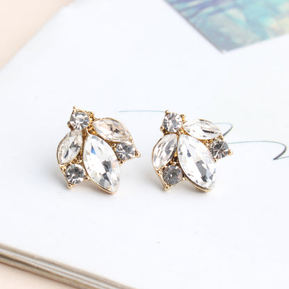 1 Pair Elegant Leaves Plating Inlay Alloy Crystal Rhinestones Gold Plated Ear Studs