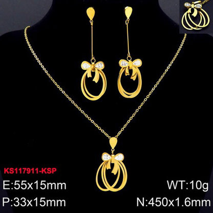 Simple Style Classic Style Bow Knot Stainless Steel Titanium Steel Inlay Zircon Jewelry Set