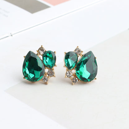 1 Pair Elegant Leaves Water Droplets Plating Inlay Alloy Crystal Rhinestones Gold Plated Ear Studs