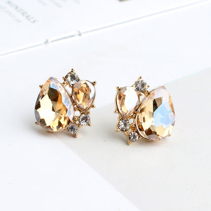 1 Pair Elegant Leaves Water Droplets Plating Inlay Alloy Crystal Rhinestones Gold Plated Ear Studs