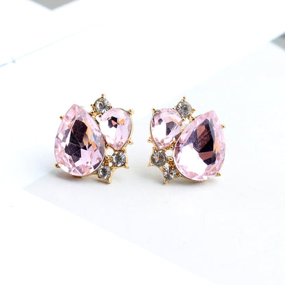 1 Pair Elegant Leaves Water Droplets Plating Inlay Alloy Crystal Rhinestones Gold Plated Ear Studs