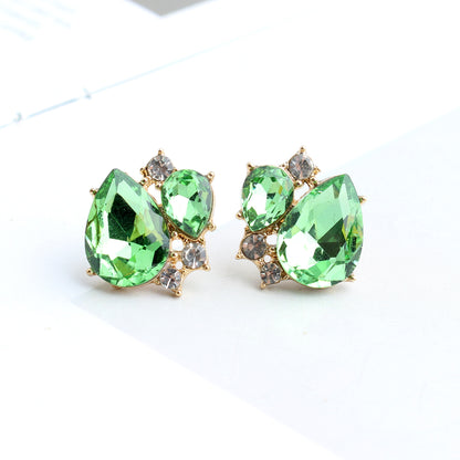 1 Pair Elegant Leaves Water Droplets Plating Inlay Alloy Crystal Rhinestones Gold Plated Ear Studs