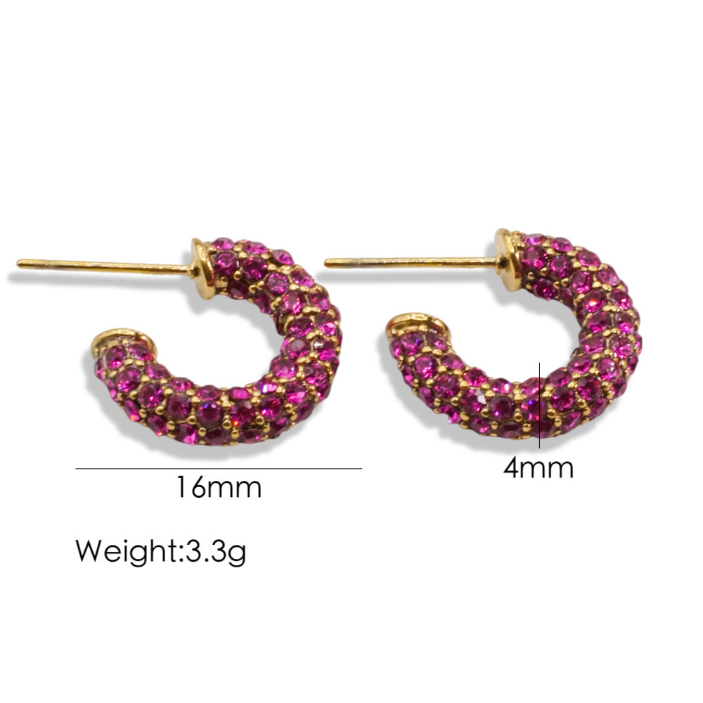 1 Pair Simple Style Classic Style Color Block Inlay Titanium Steel Rhinestones Ear Studs