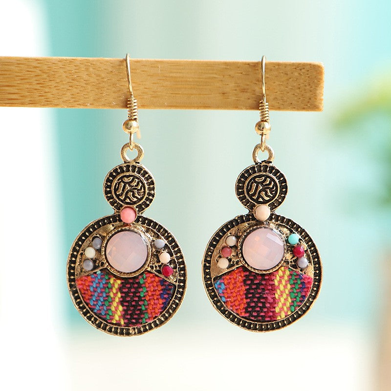 Fashion New Round Contrast Color Metal Diamond Retro Drop Earrings Wholesale