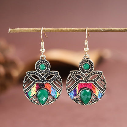 Fashion New Round Contrast Color Metal Diamond Retro Drop Earrings Wholesale