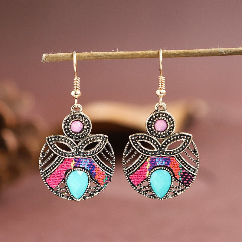 Fashion New Round Contrast Color Metal Diamond Retro Drop Earrings Wholesale