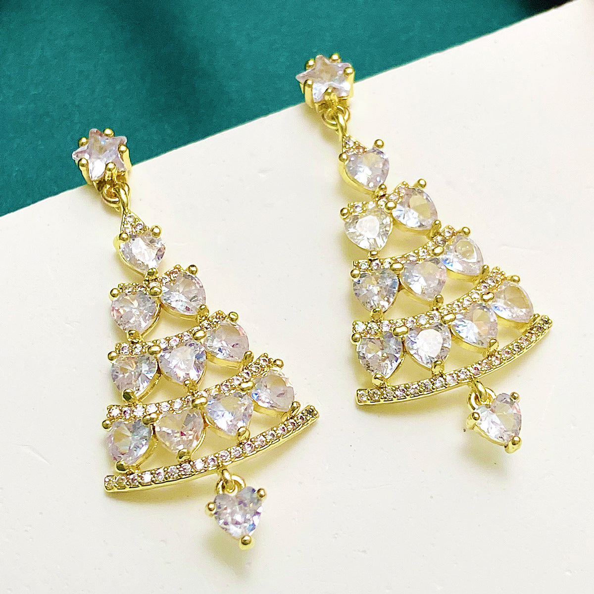 1 Pair Simple Style Christmas Tree Plating Inlay Alloy Copper Zircon Drop Earrings