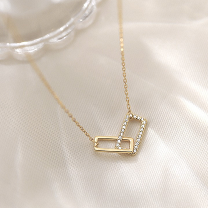 Glam Shiny Square Sterling Silver Plating Inlay Zircon Gold Plated Silver Plated Pendant Necklace