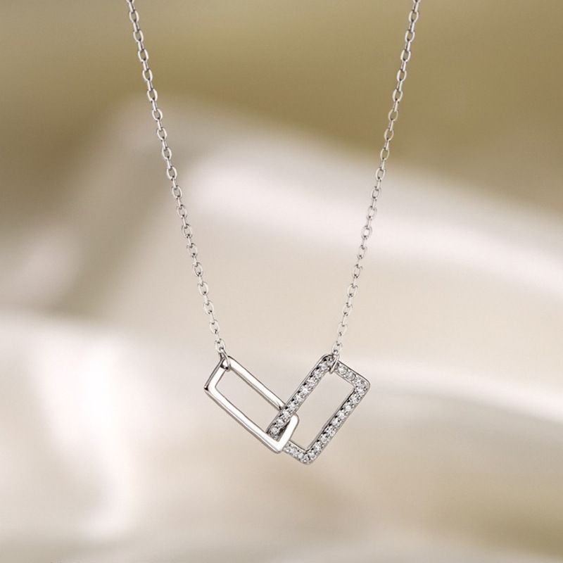 Glam Shiny Square Sterling Silver Plating Inlay Zircon Gold Plated Silver Plated Pendant Necklace