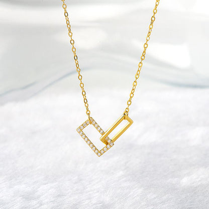 Glam Shiny Square Sterling Silver Plating Inlay Zircon Gold Plated Silver Plated Pendant Necklace