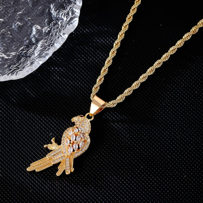 Wholesale Vintage Style Bird Stainless Steel Titanium Steel Plating Inlay Gold Plated Zircon Pendant Necklace