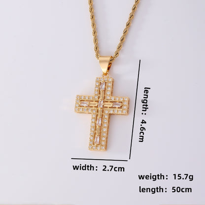 Wholesale Hip-hop Vintage Style Cross Stainless Steel Titanium Steel Plating Inlay Gold Plated Zircon Pendant Necklace